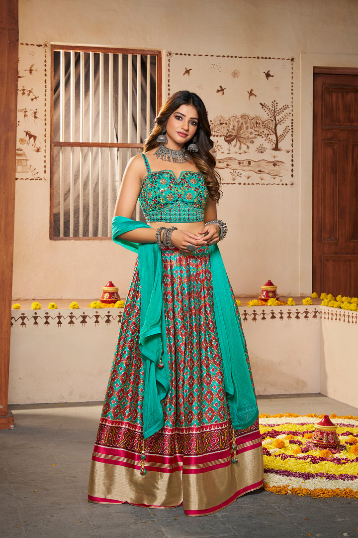 Blue Silk Semi-Stitched Lehenga | Printed Design with Georgette Dupatta