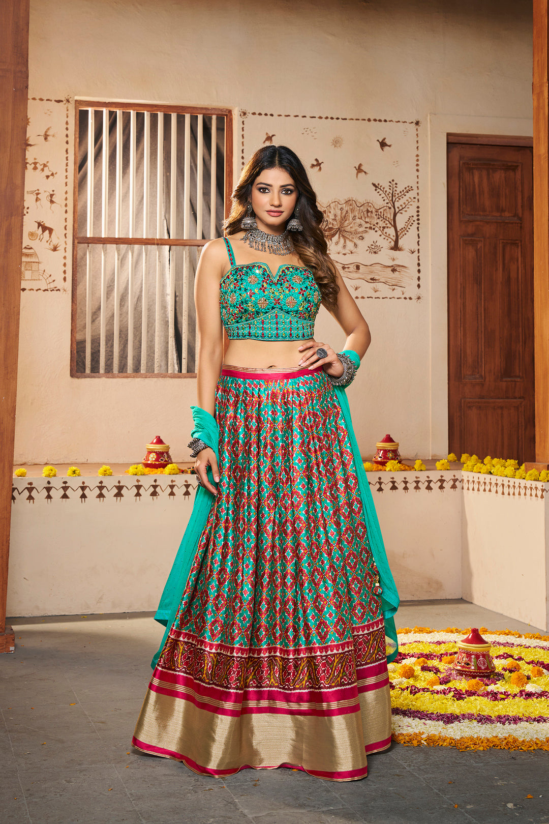 Blue Silk Semi-Stitched Lehenga | Printed Design with Georgette Dupatta