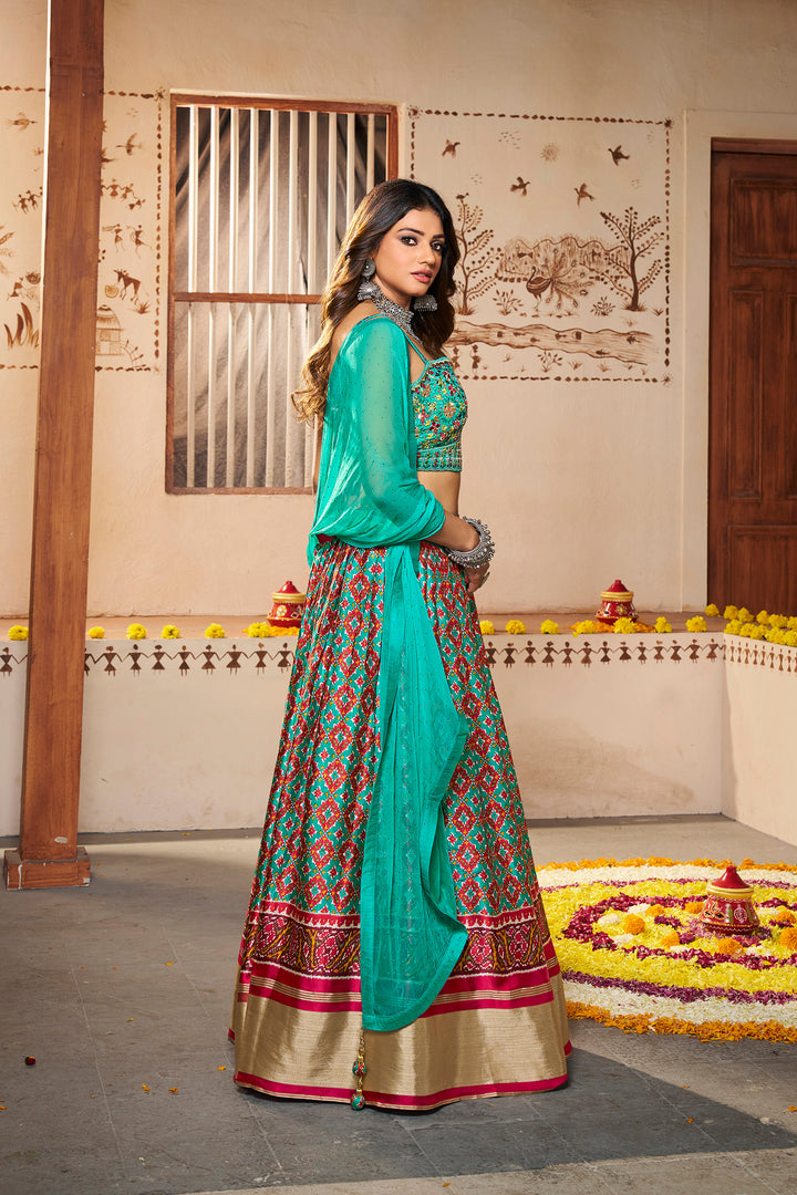 Blue Silk Semi-Stitched Lehenga | Printed Design with Georgette Dupatta