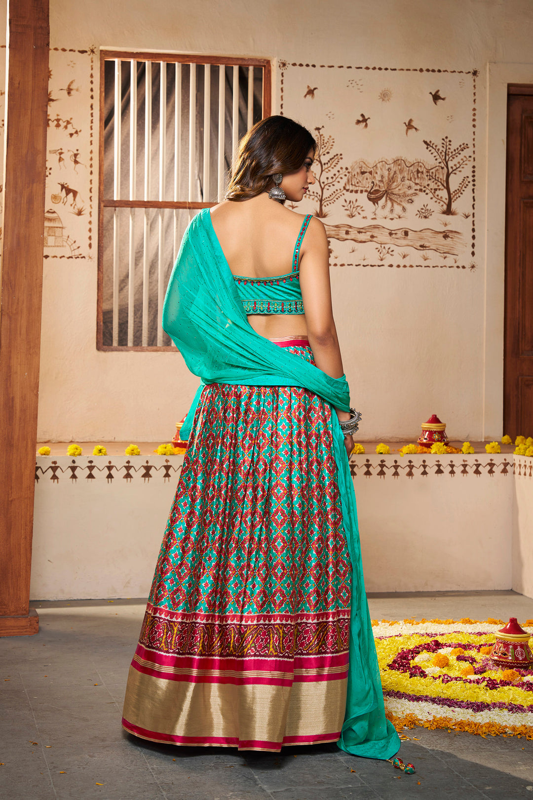 Blue Silk Semi-Stitched Lehenga | Printed Design with Georgette Dupatta