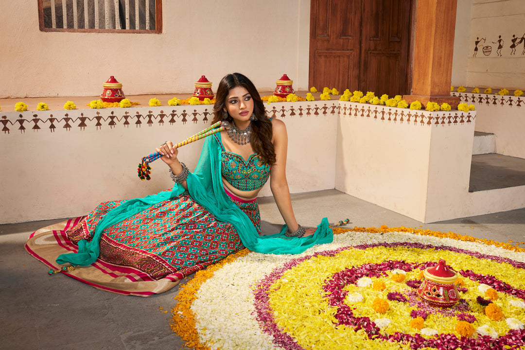 Blue Silk Semi-Stitched Lehenga | Printed Design with Georgette Dupatta