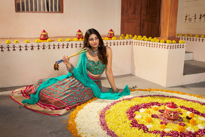 Blue Silk Semi-Stitched Lehenga | Printed Design with Georgette Dupatta