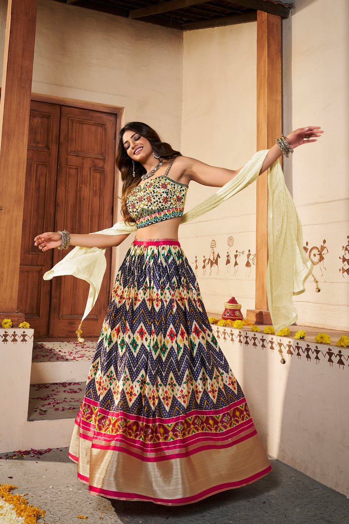 Elegant Light Yellow Lehenga Choli | Silk Semi-Stitched with Dupatta