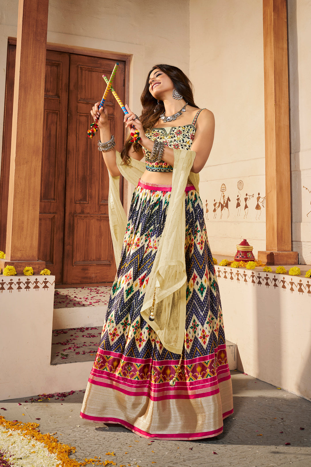 Elegant Light Yellow Lehenga Choli | Silk Semi-Stitched with Dupatta