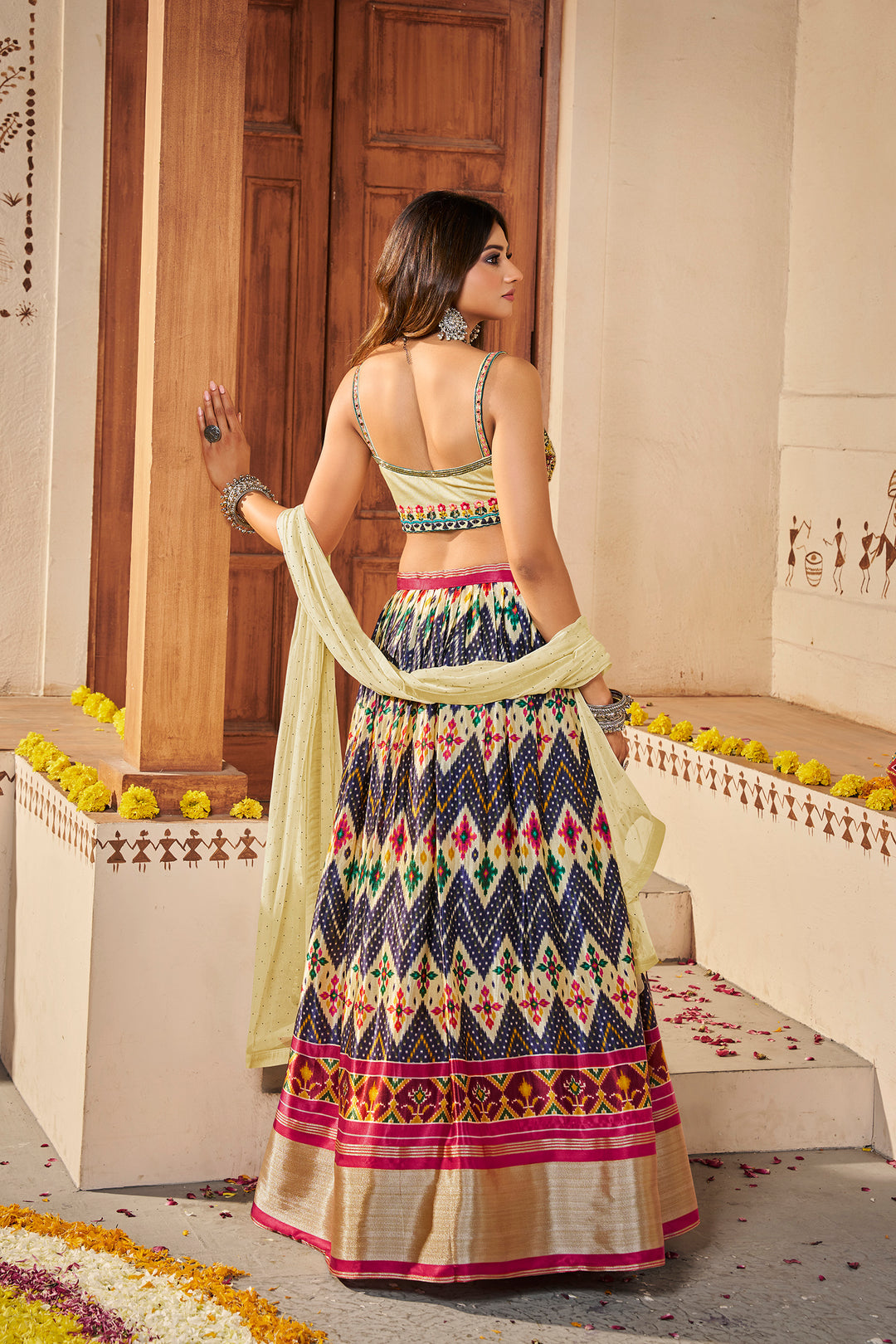 Elegant Light Yellow Lehenga Choli | Silk Semi-Stitched with Dupatta