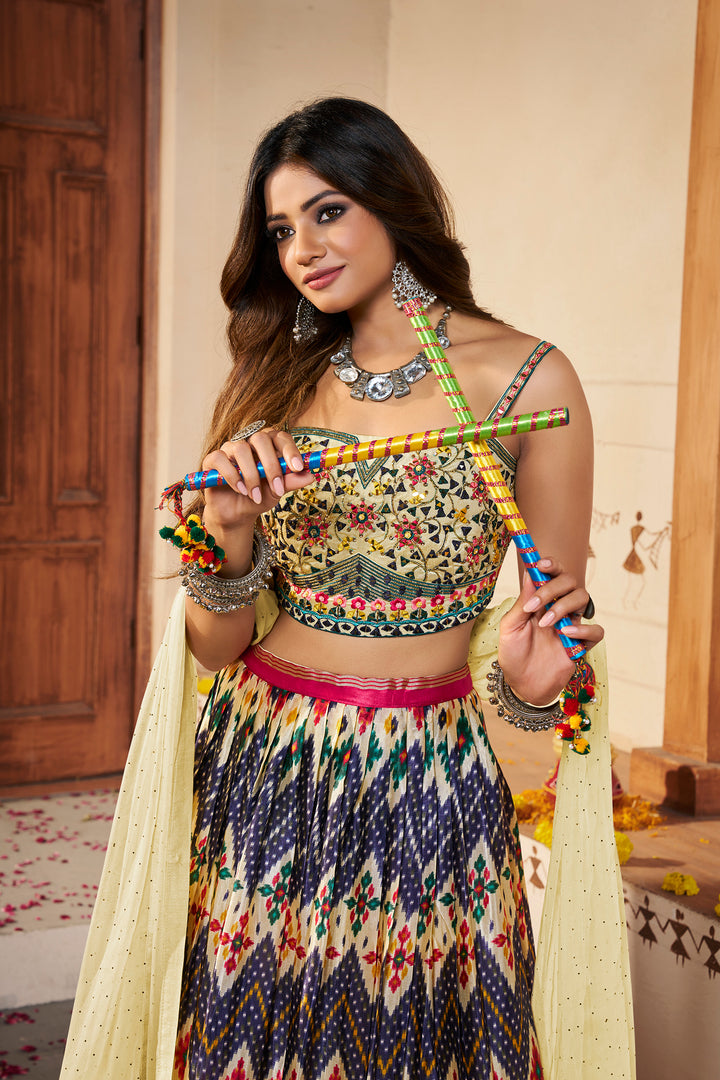 Elegant Light Yellow Lehenga Choli | Silk Semi-Stitched with Dupatta