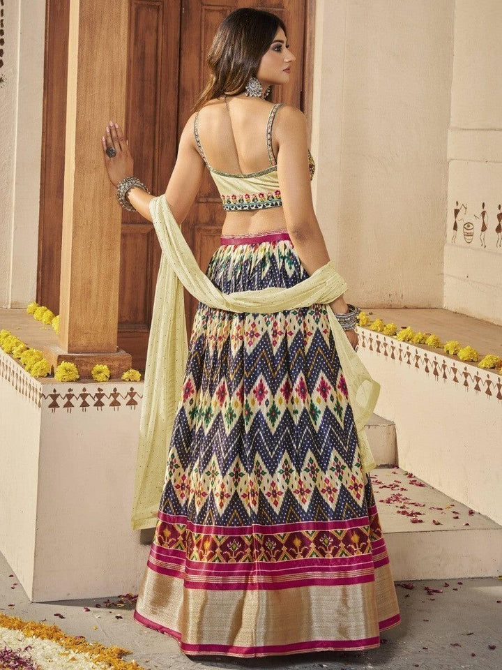 Navy Blue Silk Lehenga Choli Set | Patola Print & Mirror Work