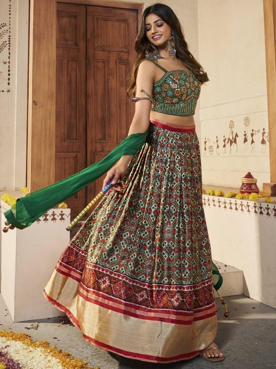 Green Patola Silk Lehenga | Embroidered Choli for Weddings & Receptions