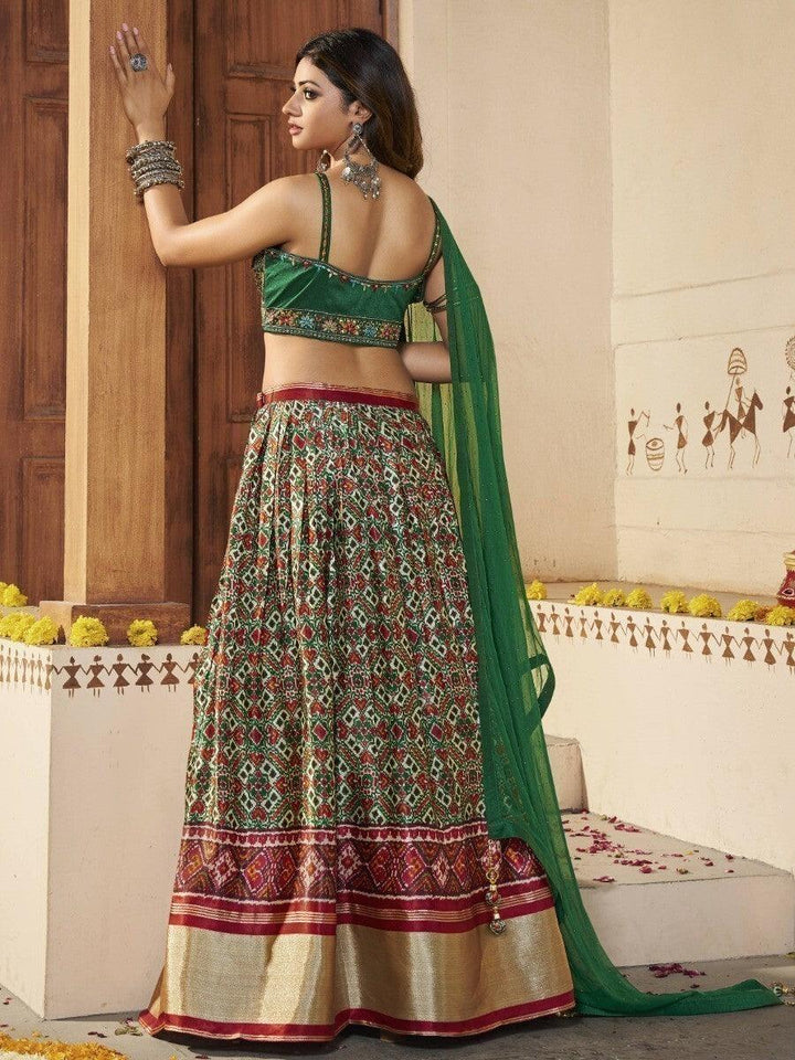 Green Patola Silk Lehenga | Embroidered Choli for Weddings & Receptions