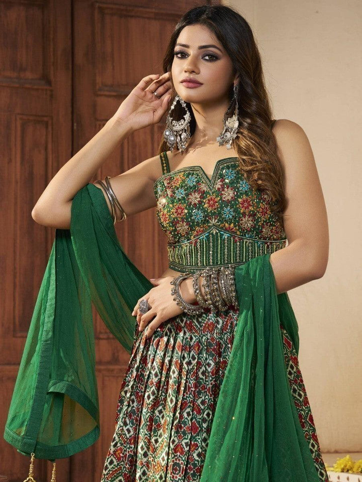 Green Patola Silk Lehenga | Embroidered Choli for Weddings & Receptions