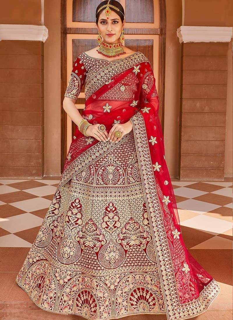 Red Crop Top Lehenga Choli | Stylish Party & Festive Wear