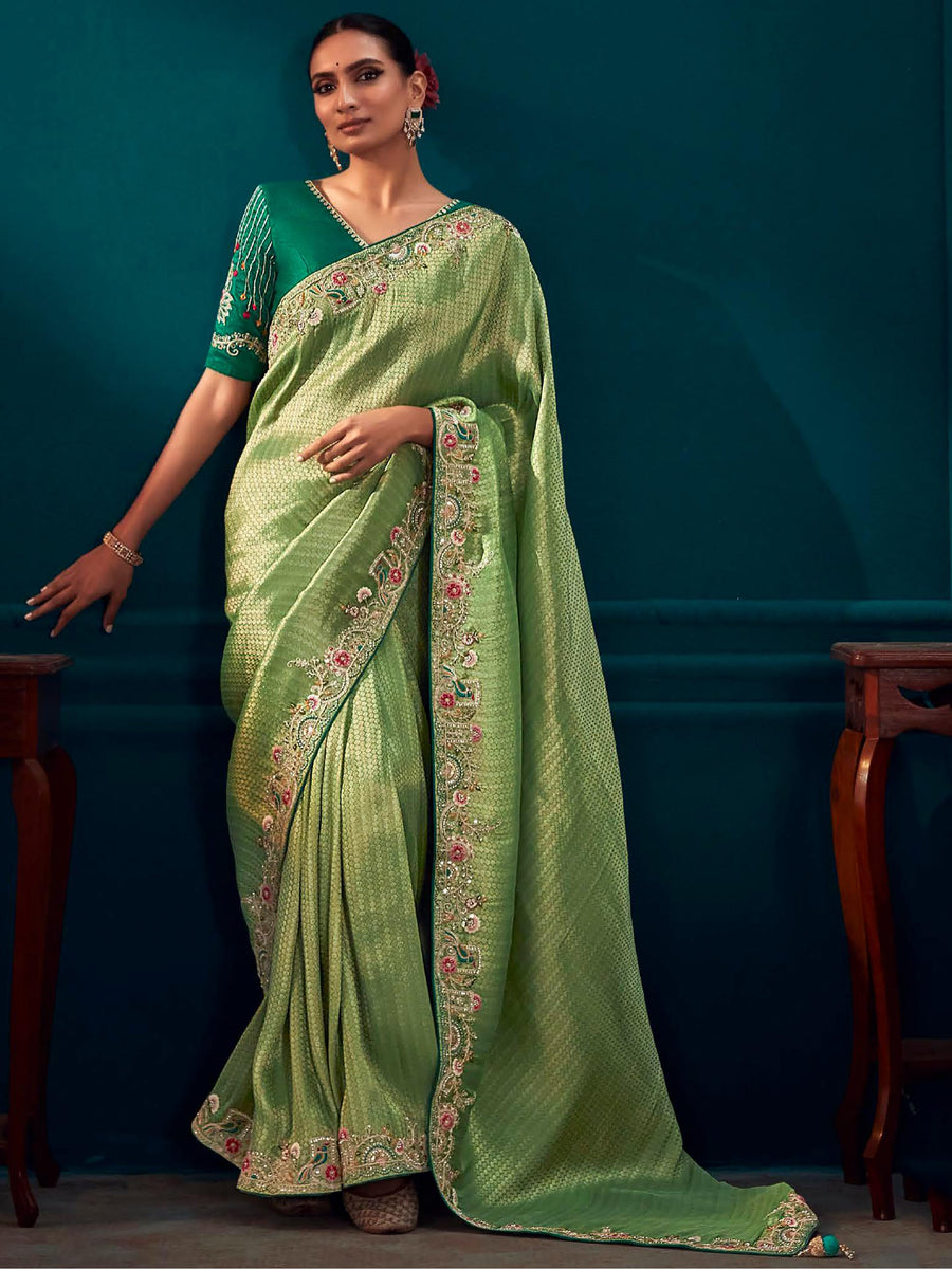 Green silk saree crafted for elegance and style.