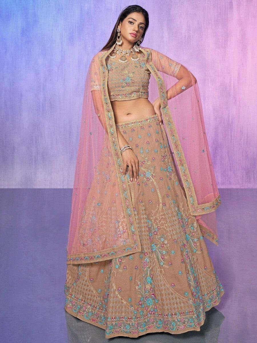 Mauve Sequins Georgette Lehenga Choli | Elegant Bridal Ensemble