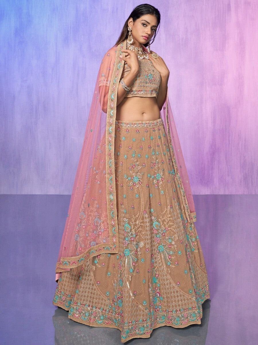 Mauve Sequins Georgette Lehenga Choli | Elegant Bridal Ensemble