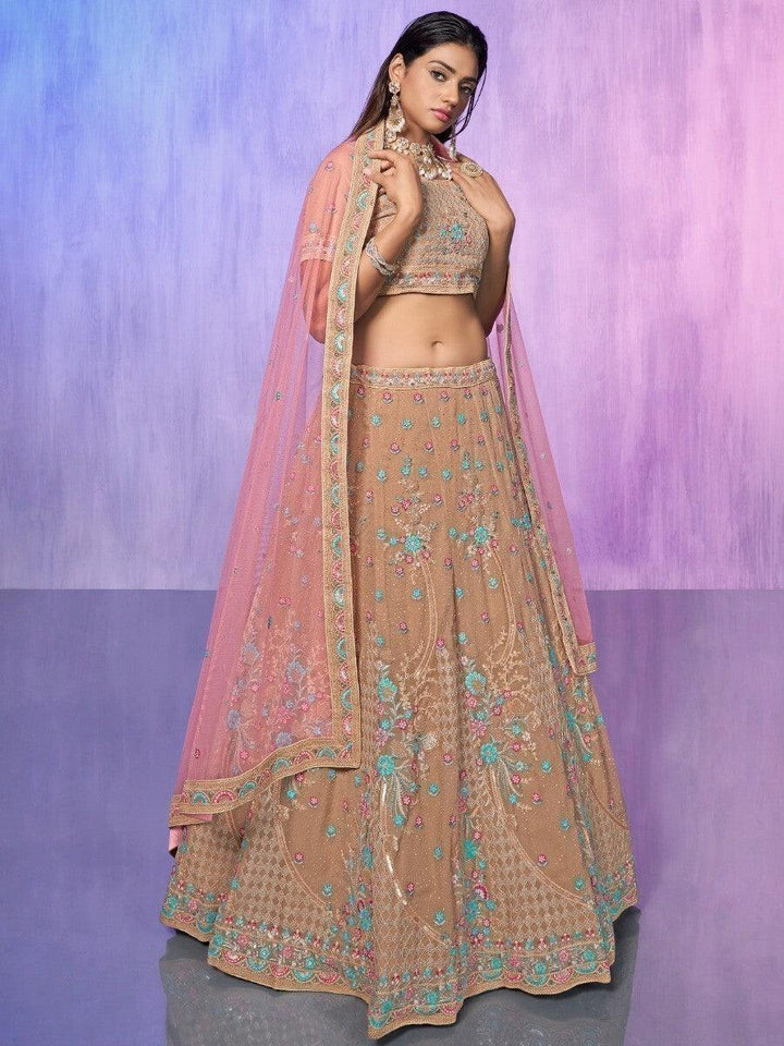 Mauve Sequins Georgette Lehenga Choli | Elegant Bridal Ensemble