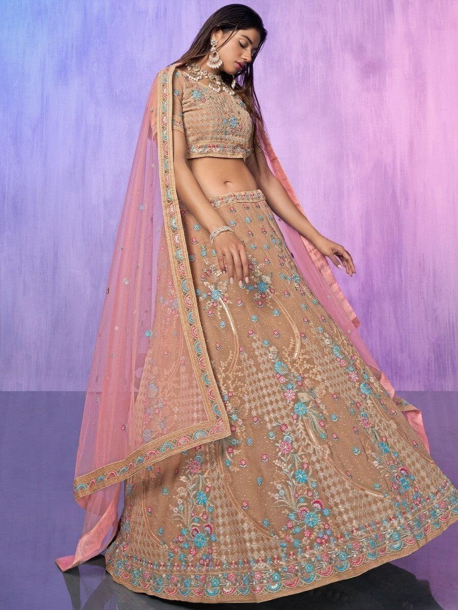 Mauve Sequins Georgette Lehenga Choli | Elegant Bridal Ensemble