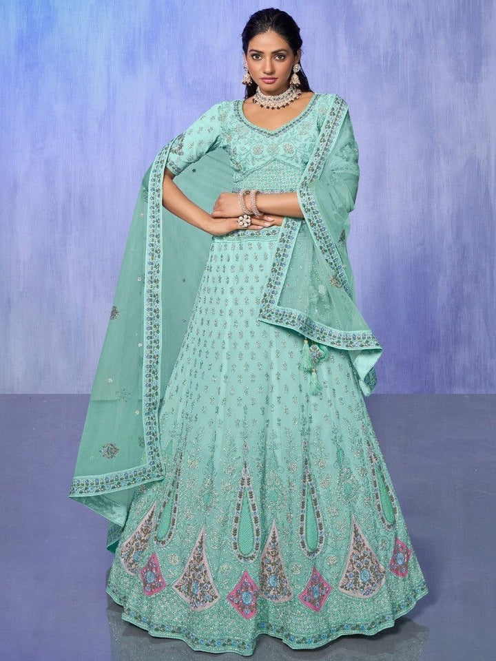 Embroidered Aqua Blue Lehenga Choli | Perfect for Weddings & Parties