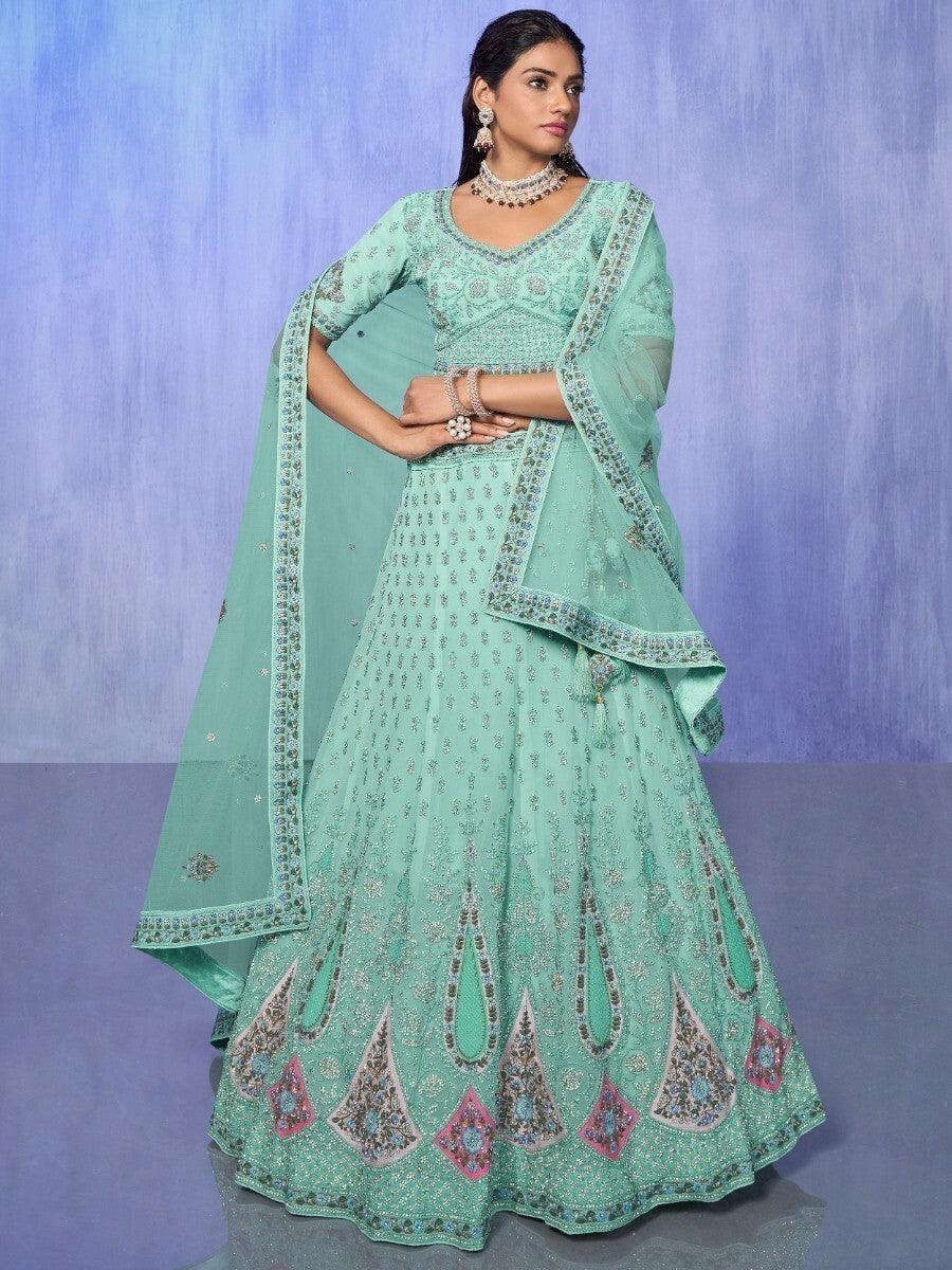 Embroidered Aqua Blue Lehenga Choli | Perfect for Weddings & Parties