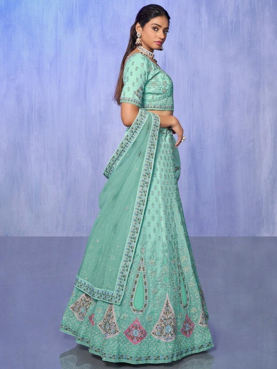 Embroidered Aqua Blue Lehenga Choli | Perfect for Weddings & Parties