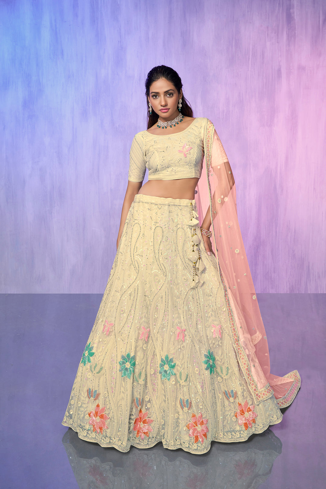 Women Embroidered Lehenga Choli Set | Semi-Stitched Lehenga & Blouse