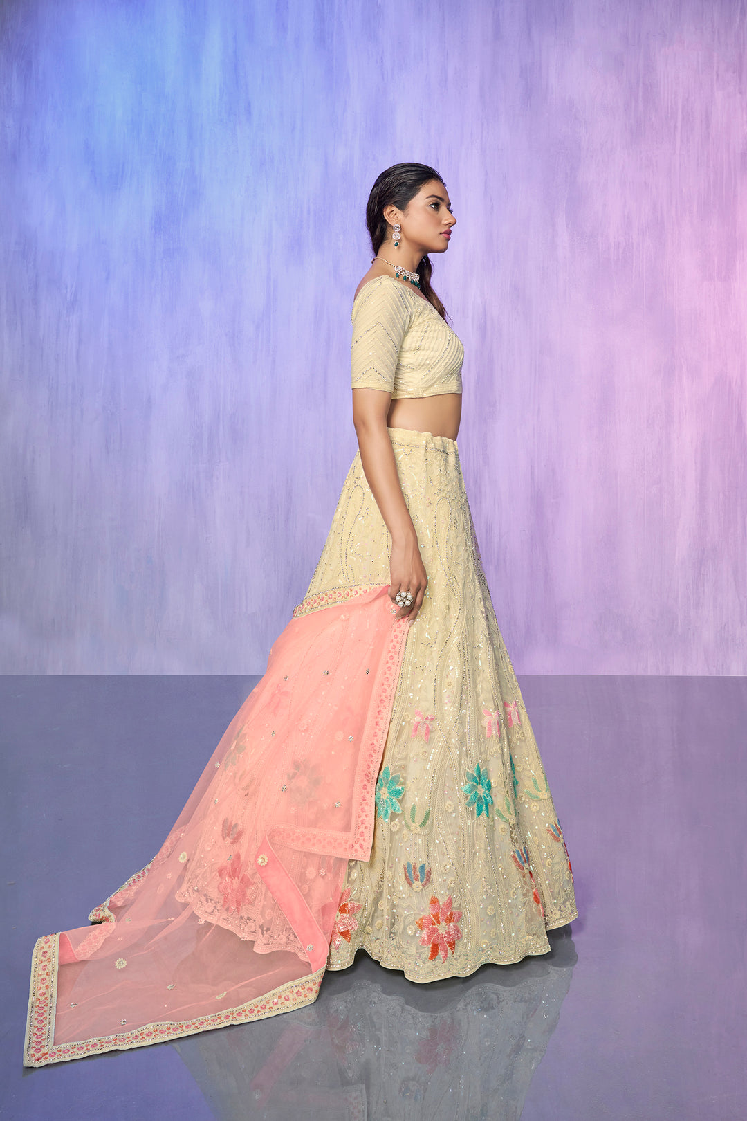 Women Embroidered Lehenga Choli Set | Semi-Stitched Lehenga & Blouse