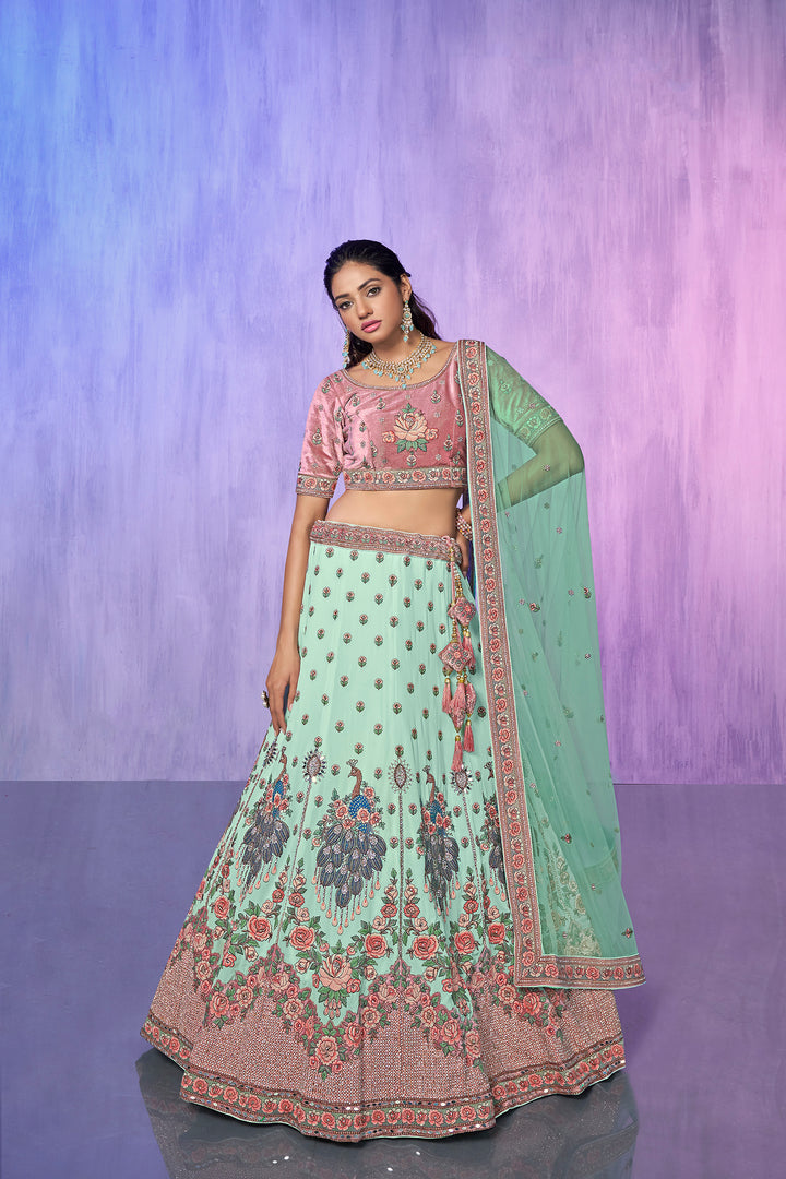 Velvet Embroidered Bridal Reception Lehenga Choli | Heavy Border Lehenga