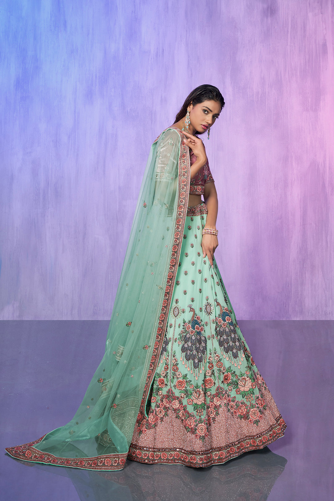 Velvet Embroidered Bridal Reception Lehenga Choli | Heavy Border Lehenga