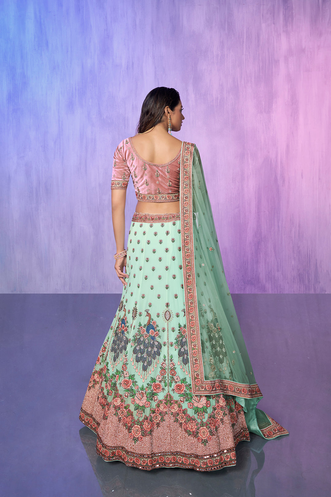 Velvet Embroidered Bridal Reception Lehenga Choli | Heavy Border Lehenga