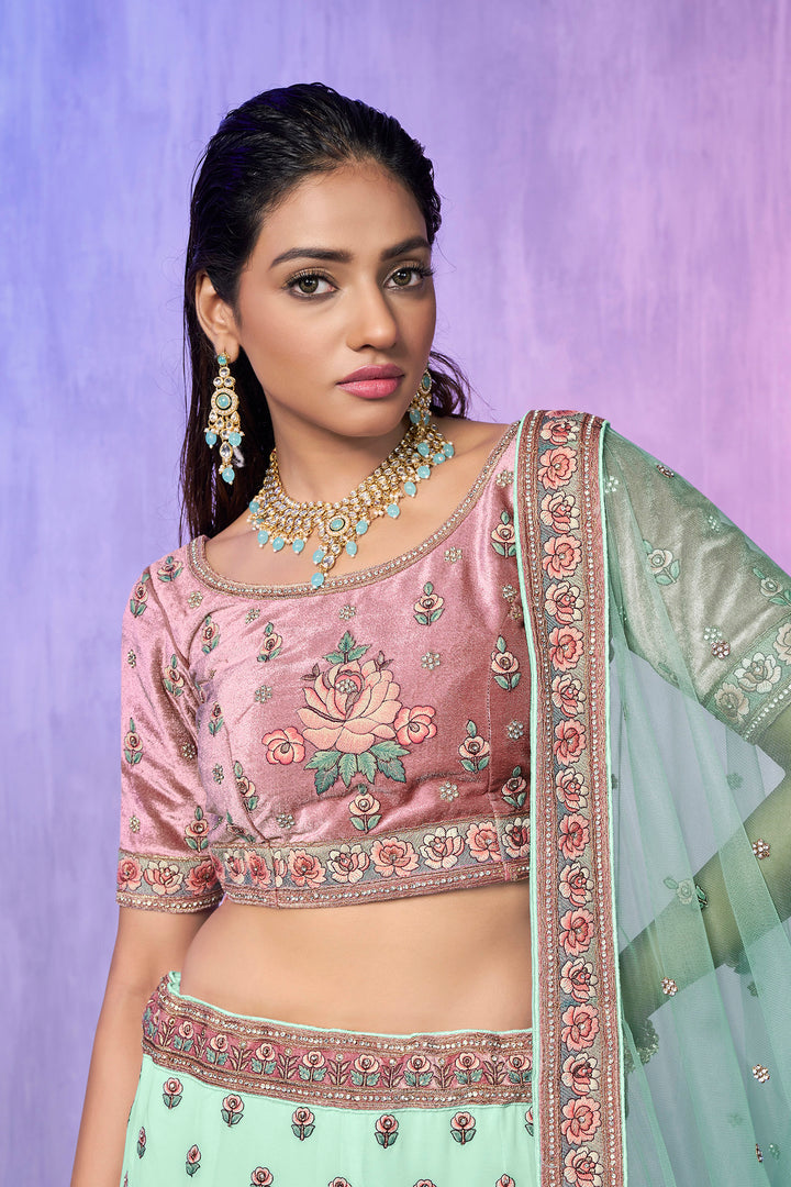 Velvet Embroidered Bridal Reception Lehenga Choli | Heavy Border Lehenga