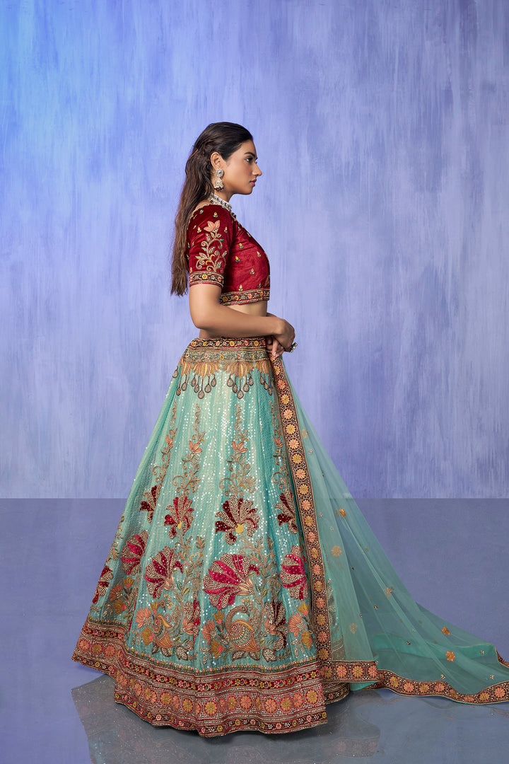 Velvet Lehenga Choli Set | Embroidered Party Wear Lehenga for Wedding