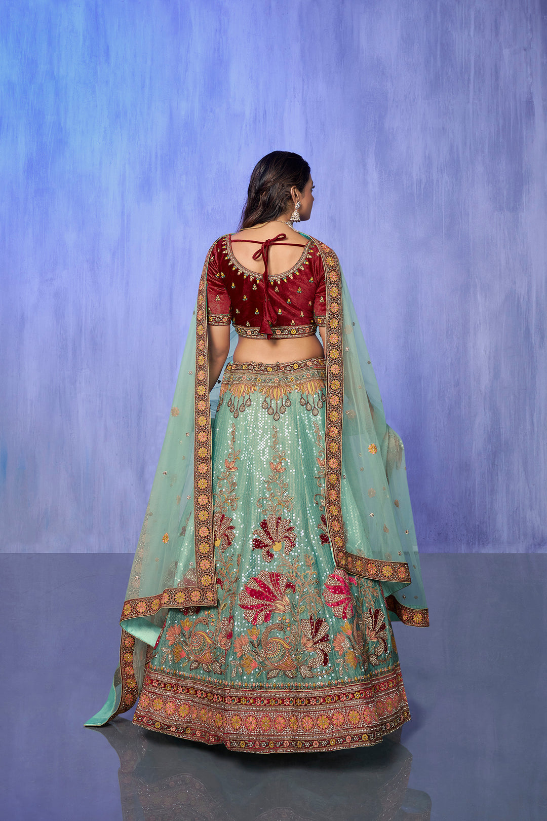 Velvet Lehenga Choli Set | Embroidered Party Wear Lehenga for Wedding