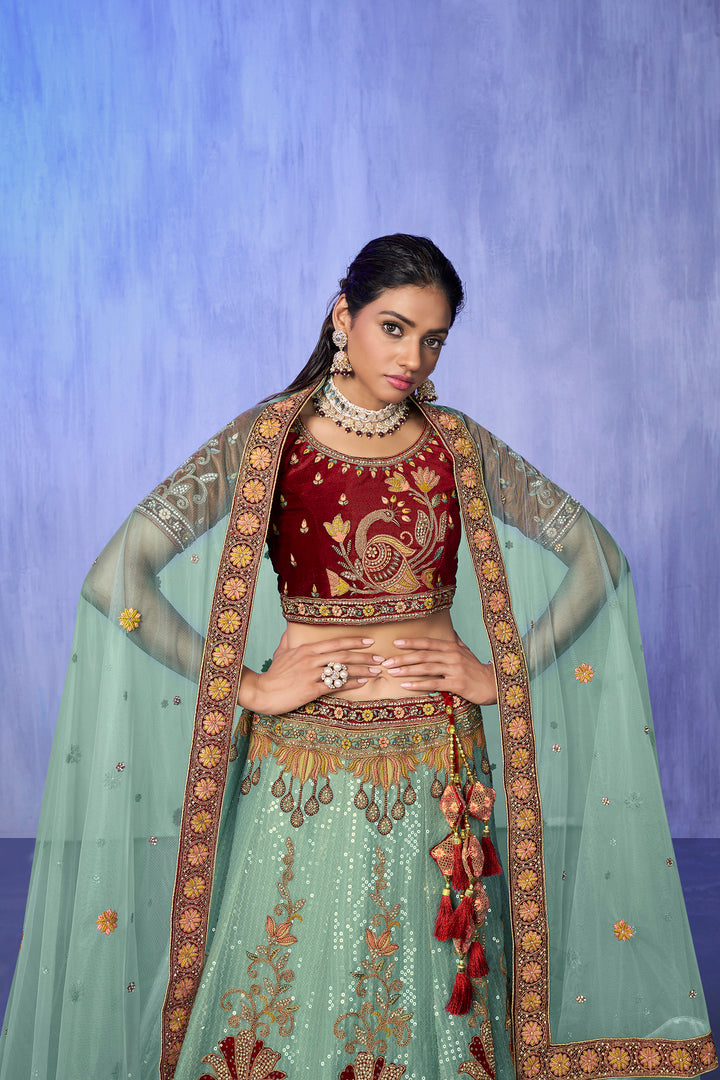 Velvet Lehenga Choli Set | Embroidered Party Wear Lehenga for Wedding