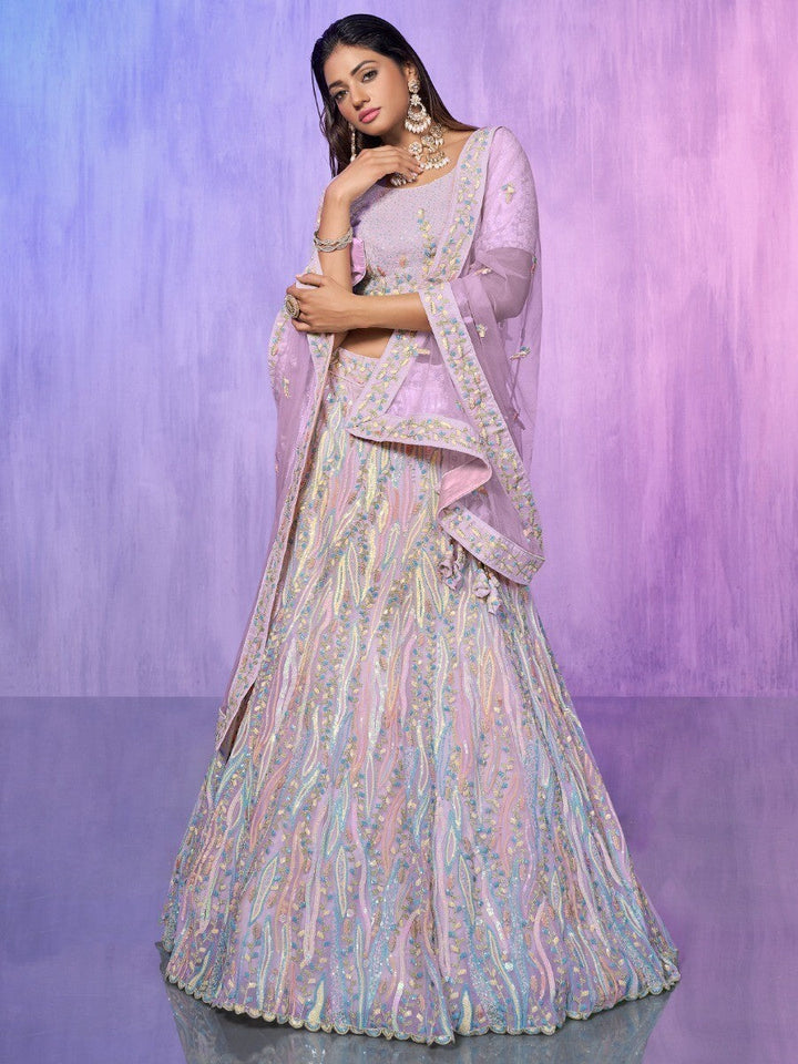 Alluring Lavender Organza Lehenga Choli | Intricate Embroidery & Stones