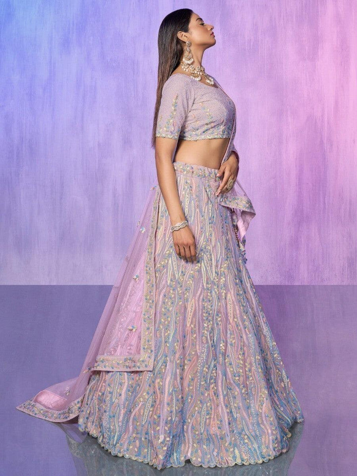 Alluring Lavender Organza Lehenga Choli | Intricate Embroidery & Stones