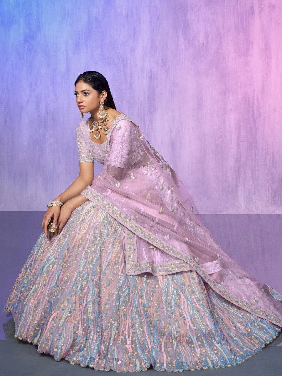 Alluring Lavender Organza Lehenga Choli | Intricate Embroidery & Stones