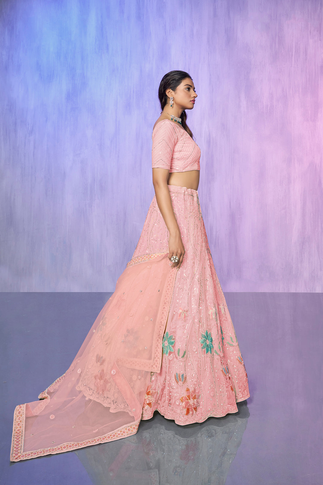 Women Embroidered Lehenga Choli Set | Semi-Stitched Lehenga & Blouse