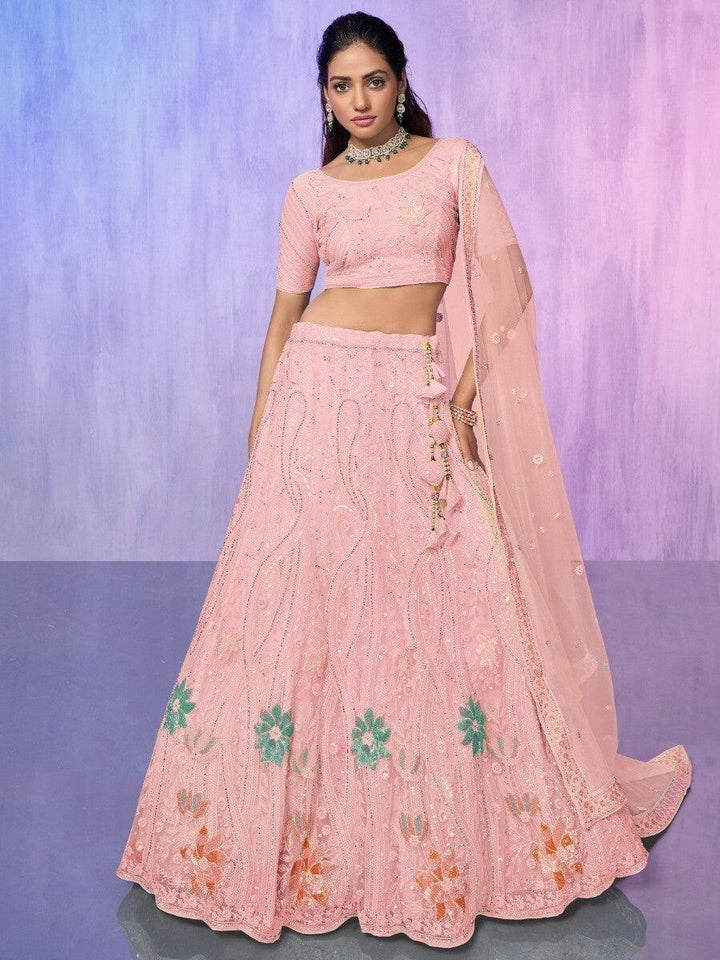 Graceful Peach Net Lehenga Choli | Flattering Fit & Radiant Design