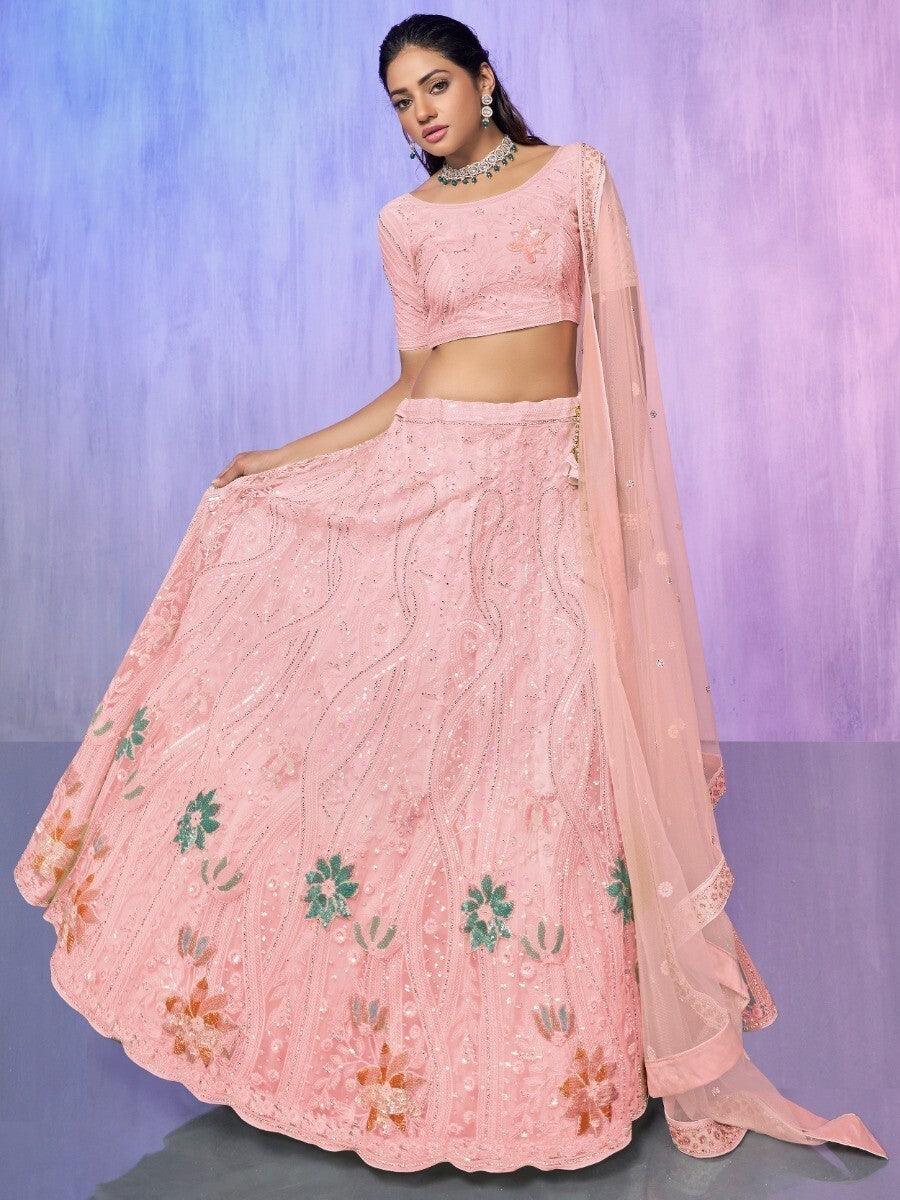 Graceful Peach Net Lehenga Choli | Flattering Fit & Radiant Design