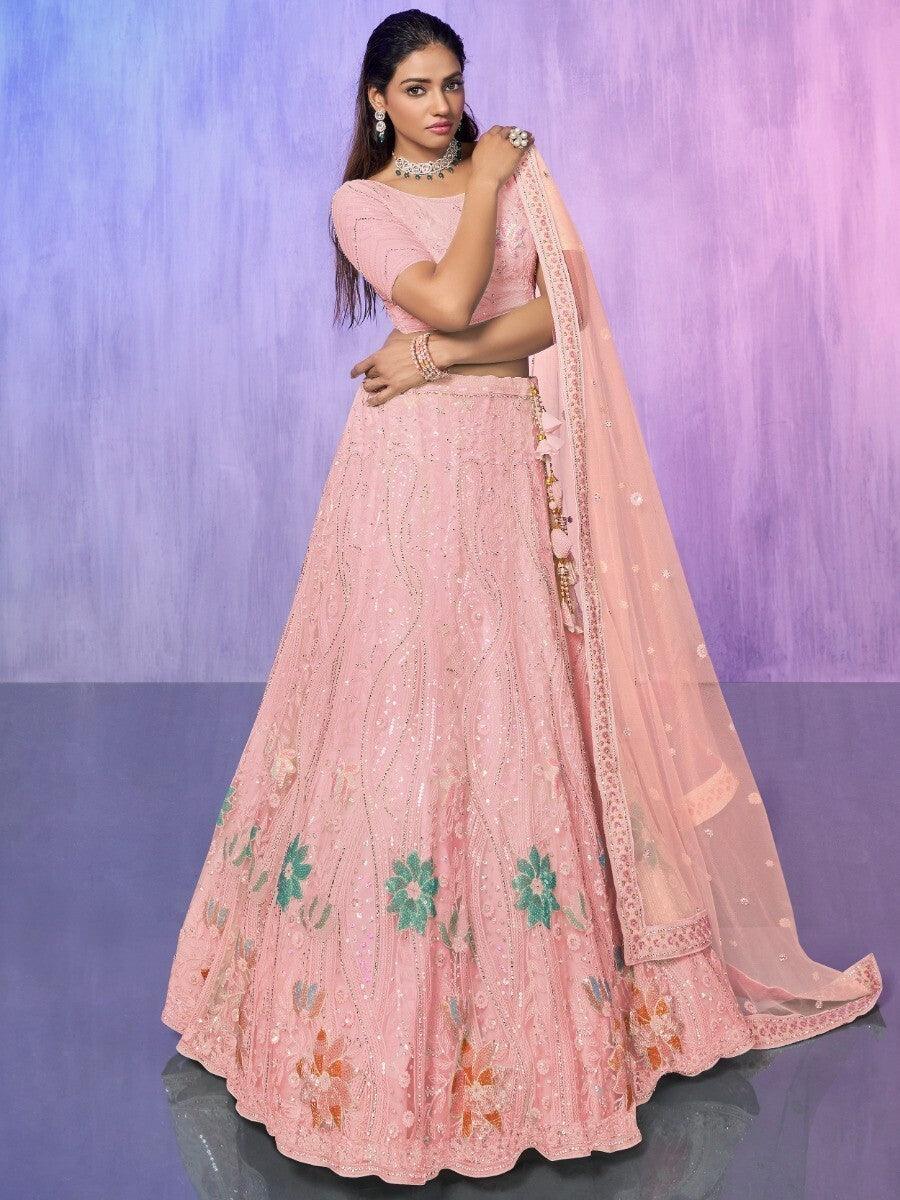 Graceful Peach Net Lehenga Choli | Flattering Fit & Radiant Design