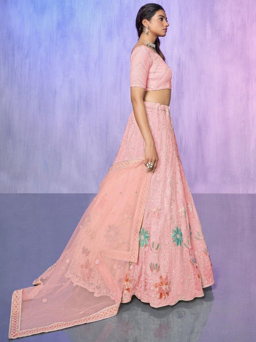 Graceful Peach Net Lehenga Choli | Flattering Fit & Radiant Design