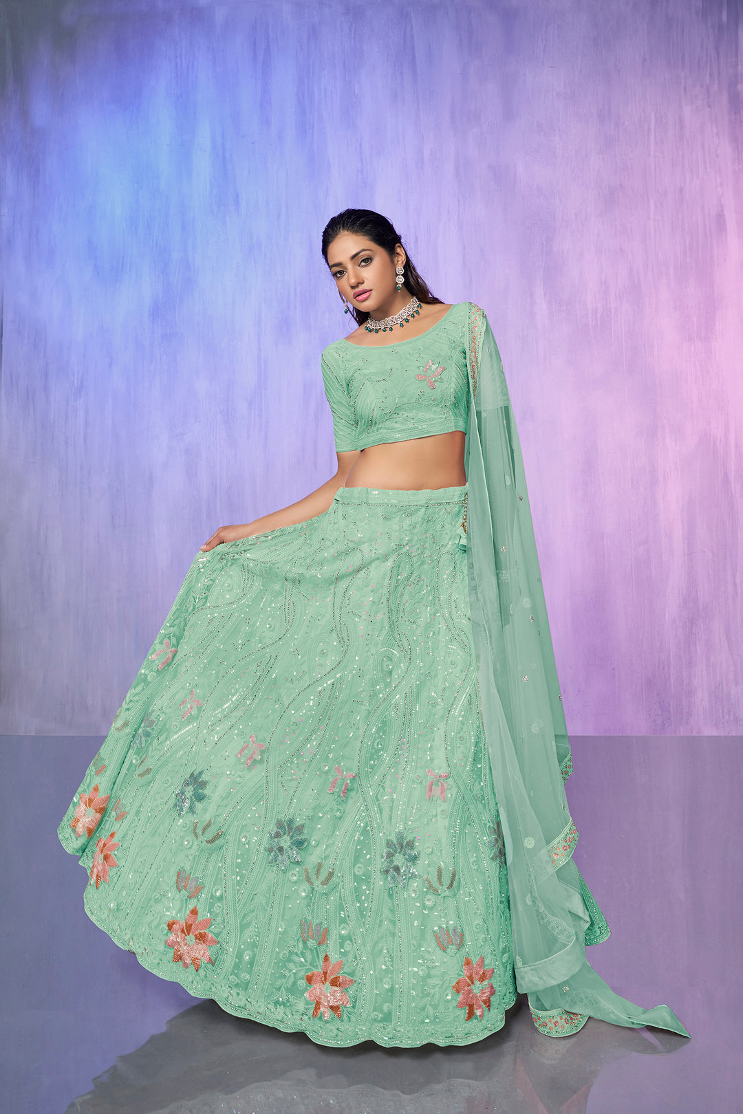 Women Embroidered Lehenga Choli Set | Semi-Stitched Lehenga & Blouse