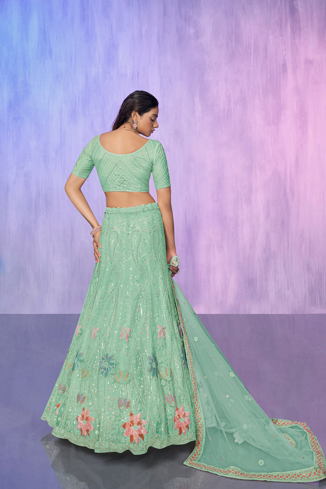 Women Embroidered Lehenga Choli Set | Semi-Stitched Lehenga & Blouse