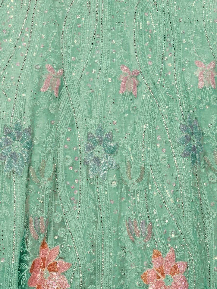 Party Wear Aqua Green Lehenga | Elegant Net Fabric with Dupatta