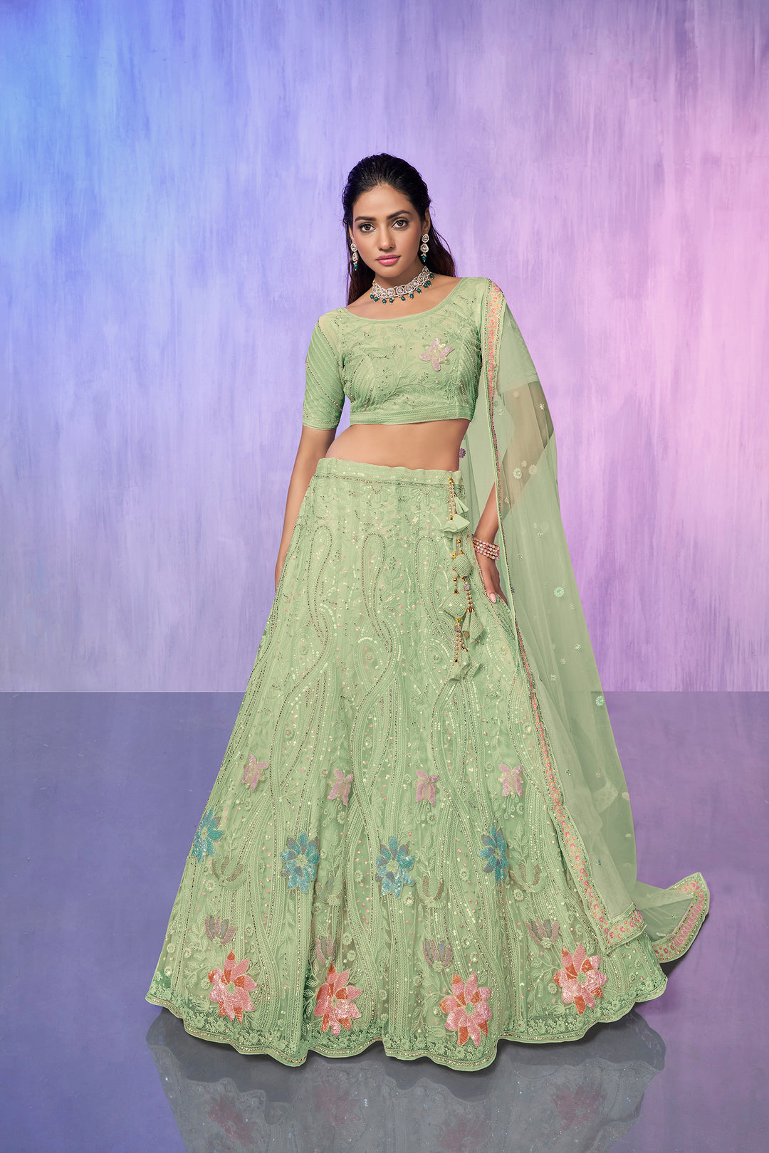 Women Embroidered Lehenga Choli Set | Semi-Stitched Lehenga & Blouse