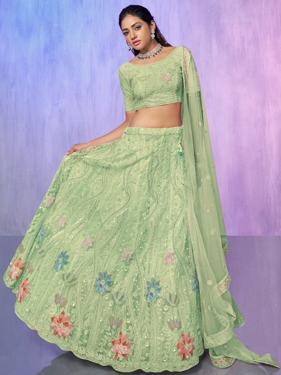 Fancified Sea Green Sequins Lehenga | Elegant Net Fabric with Dupatta