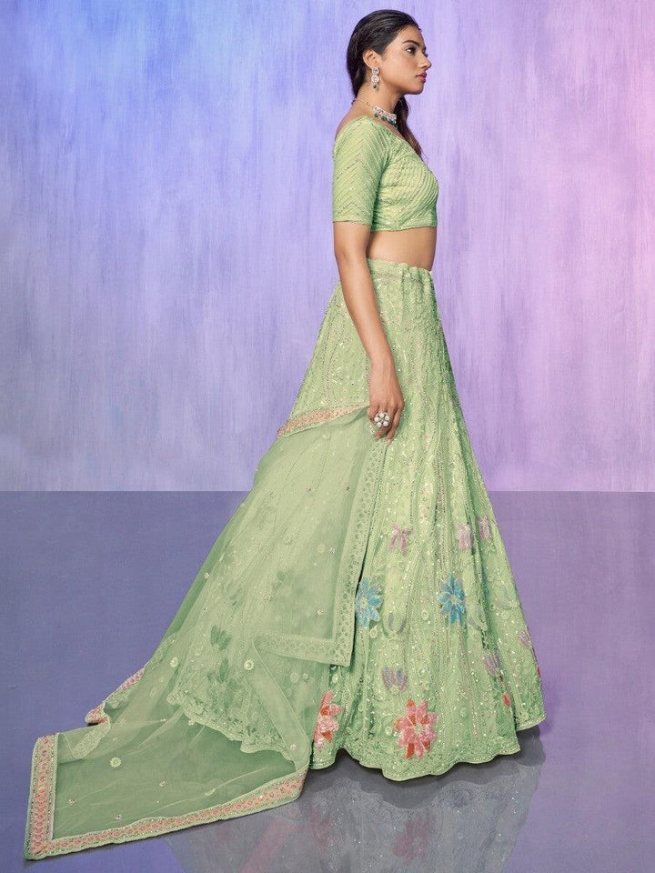 Fancified Sea Green Sequins Lehenga | Elegant Net Fabric with Dupatta