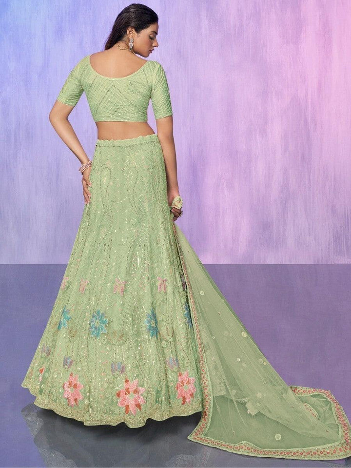 Fancified Sea Green Sequins Lehenga | Elegant Net Fabric with Dupatta