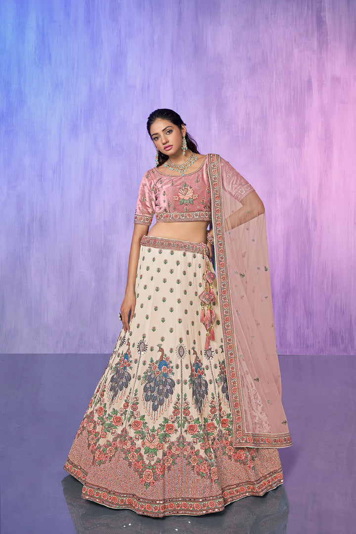 Velvet Embroidered Bridal Reception Lehenga Choli | Heavy Border Lehenga