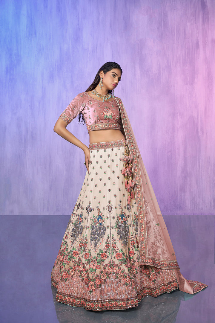 Velvet Embroidered Bridal Reception Lehenga Choli | Heavy Border Lehenga