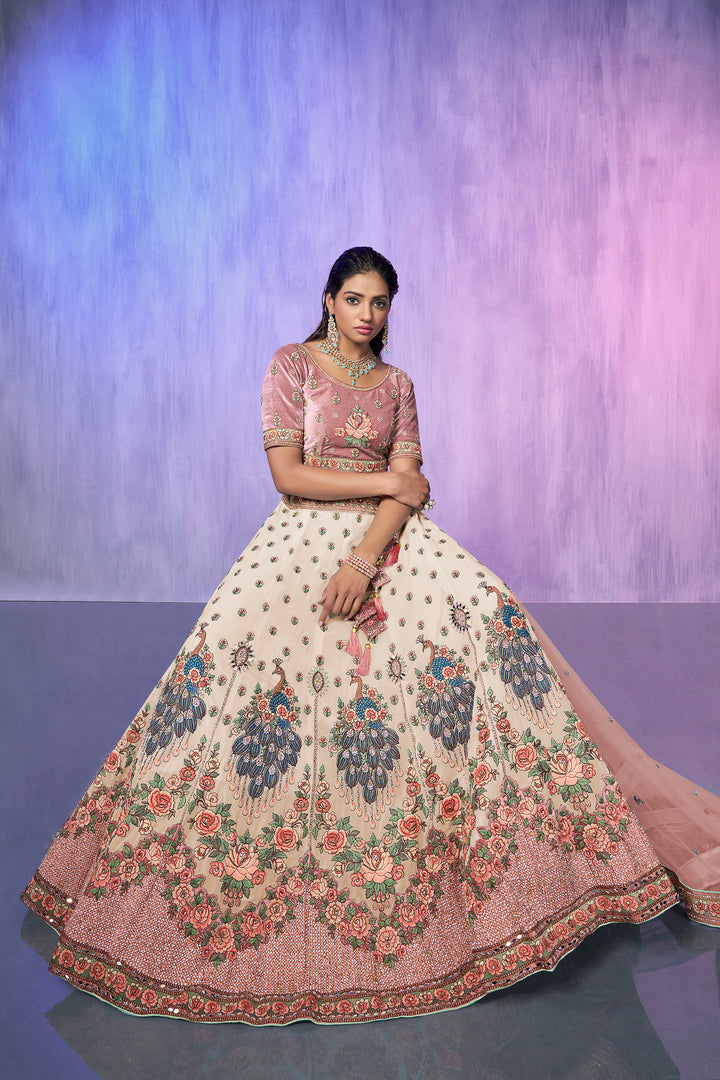 Velvet Embroidered Bridal Reception Lehenga Choli | Heavy Border Lehenga